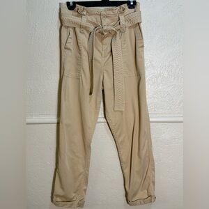 Topshop Rory High Waist Paperbag Waist Utility Trouser Stone Khaki Size 6